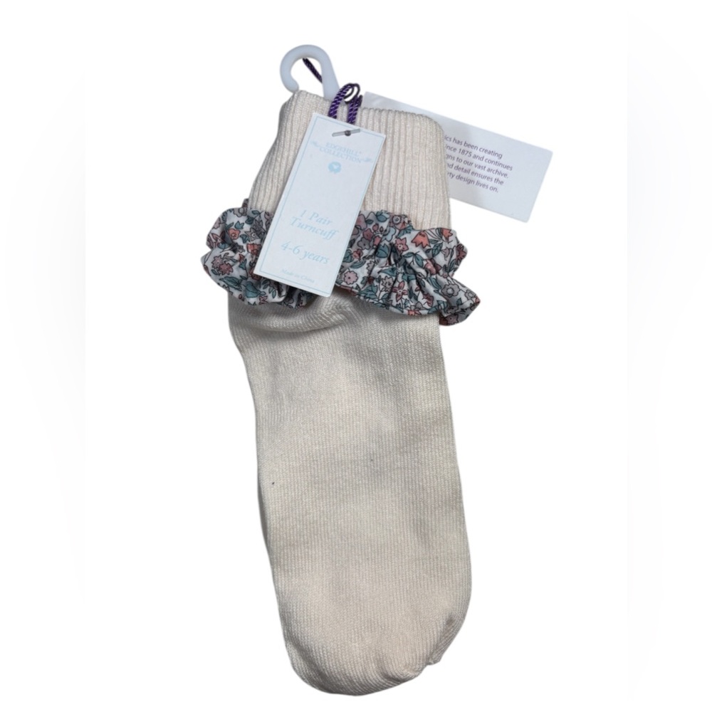 Edgehill Collection Cream Socks with Floral Ruffle - Picture 3 of 6